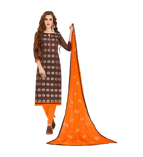 Women's Banarasi Jacquard Unstitched Salwar-Suit Material With Dupatta (Brown, 2-2.5mtrs)