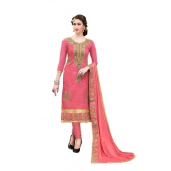 Women's Chanderi Cotton Unstitched Salwar-Suit Material With Dupatta (Pige , 2-2.5mtrs)