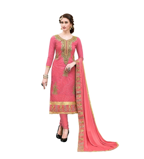 Women's Chanderi Cotton Unstitched Salwar-Suit Material With Dupatta (Pige , 2-2.5mtrs)