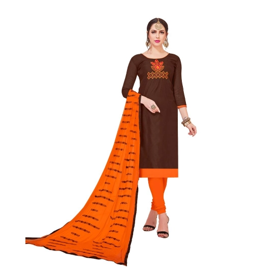 Women's Modal Silk Unstitched Salwar-Suit Material With Dupatta (Brown, 2-2.5mtrs)