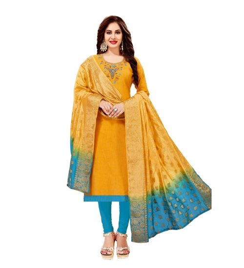 Women's Slub Cotton Unstitched Salwar-Suit Material With Dupatta (Yellow, 2-2.5mtrs)