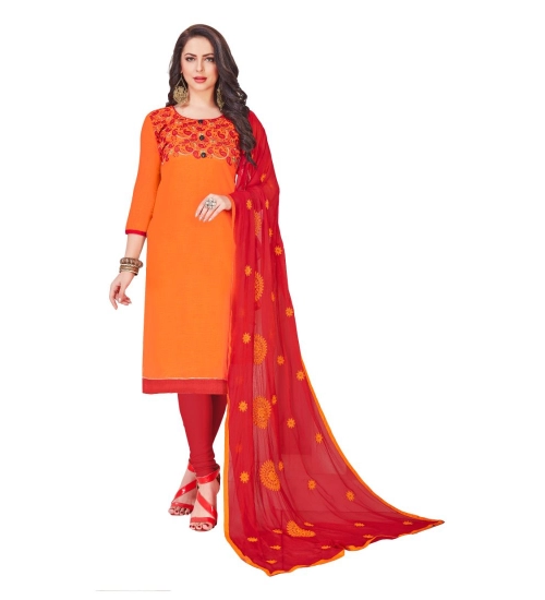 Women's Slub Cotton Unstitched Salwar-Suit Material With Dupatta (Oranage, 2-2.5mtrs)