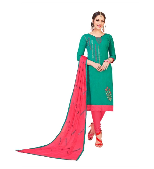Women's Slub Cotton Unstitched Salwar-Suit Material With Dupatta (Green, 2-2.5mtrs)
