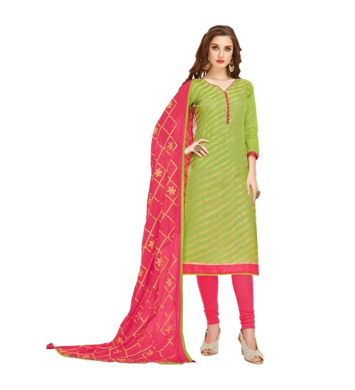 Women's Banarasi Jacquard Unstitched Salwar-Suit Material With Dupatta (Green, 2-2.5mtrs)
