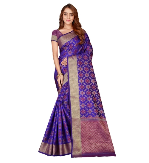 Women's Kanjivaram Silk Saree with Blouse (Blue, 5-6 Mtrs)