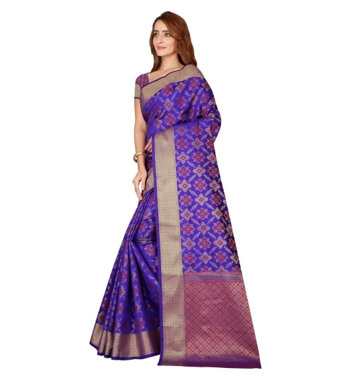 Women's Kanjivaram Silk Saree with Blouse (Blue, 5-6 Mtrs)