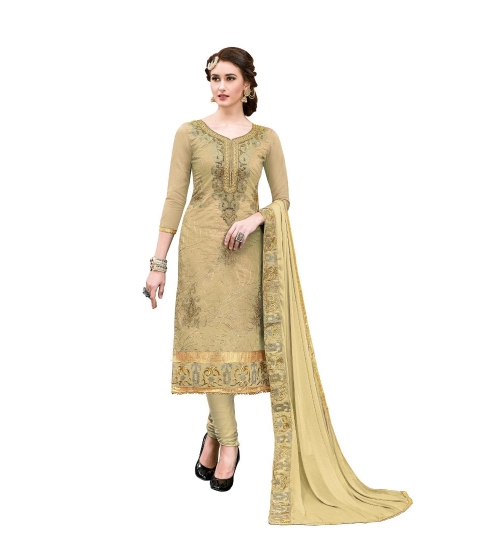 Women's Chanderi Cotton Unstitched Salwar-Suit Material With Dupatta (Beige, 2.20 Mtr)