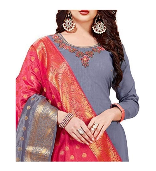 Women's Slub Cotton Unstitched Salwar-Suit Material With Dupatta (Grey, 2 Mtr)