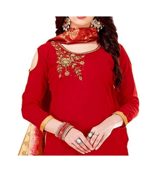 Women's Slub Cotton Unstitched Salwar-Suit Material With Dupatta (Red, 2 Mtr)