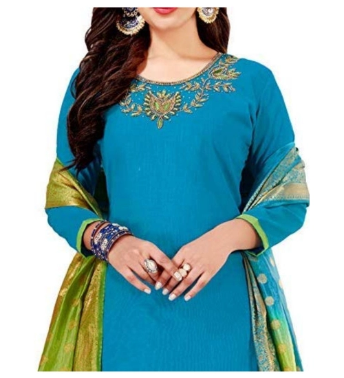 Women's Slub Cotton Unstitched Salwar-Suit Material With Dupatta (Sky Blue, 2 Mtr)