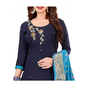 Generic Women's Slub Cotton Unstitched Salwar-Suit Material With Dupatta (Navy Blue, 2 Mtr)