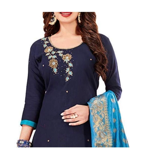 Women's Slub Cotton Unstitched Salwar-Suit Material With Dupatta (Navy Blue, 2 Mtr)