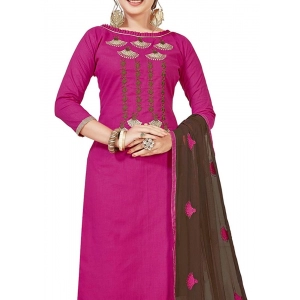 Generic Women's Slub Cotton Unstitched Salwar-Suit Material With Dupatta (Pink, 2 Mtr)