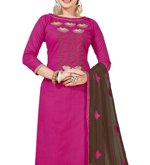 Women's Slub Cotton Unstitched Salwar-Suit Material With Dupatta (Pink, 2 Mtr)