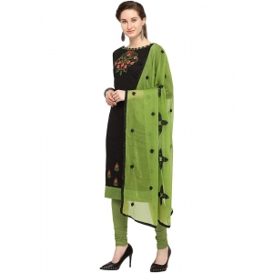 Generic Women's Slub Cotton Unstitched Salwar-Suit Material With Dupatta (Black, 2 Mtr)