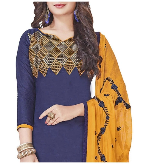 Women's Slub Cotton Unstitched Salwar-Suit Material With Dupatta (Navy Blue, 2 Mtr)