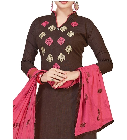 Women's Slub Cotton Unstitched Salwar-Suit Material With Dupatta (Brown, 2 Mtr)