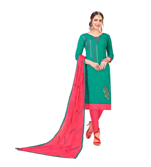 Women's Slub Cotton Unstitched Salwar-Suit Material With Dupatta (Turquoise, 2 Mtr)