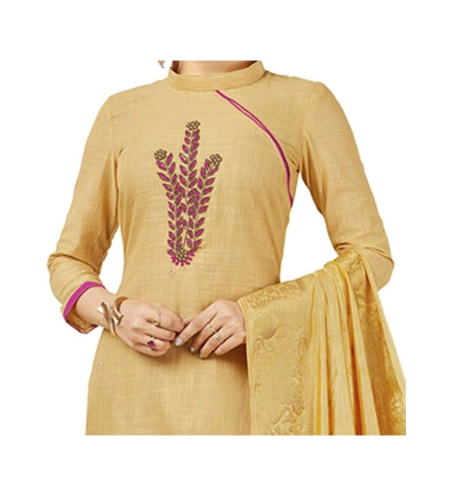 Women's South Slub Cotton Unstitched Salwar-Suit Material With Dupatta (Beige, 2 Mtr)