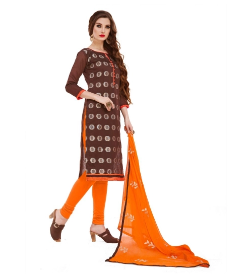 Women's Banarasi Jacquard Unstitched Salwar-Suit Material With Dupatta (Brown, 2 Mtr)