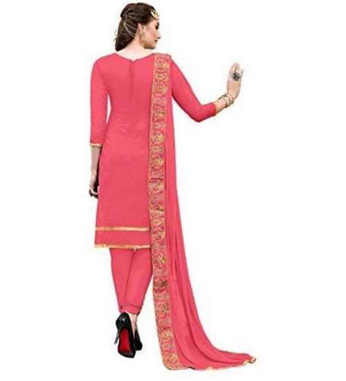 Women's Chanderi Cotton Unstitched Salwar-Suit Material With Dupatta (Light Red, 2.20 Mtr)