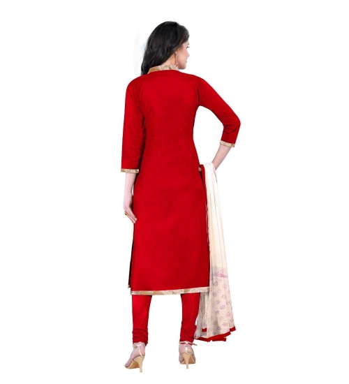 Women's Cotton Unstitched Salwar-Suit Material With Dupatta (Red, 2.20 Mtr)
