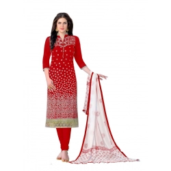 Women's Cotton Unstitched Salwar-Suit Material With Dupatta (Red, 2.20 Mtr)