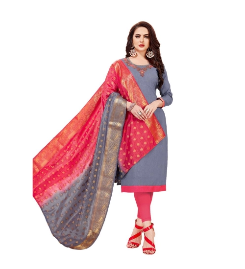 Women's Slub Cotton Unstitched Salwar-Suit Material With Dupatta (Grey, 2 Mtr)