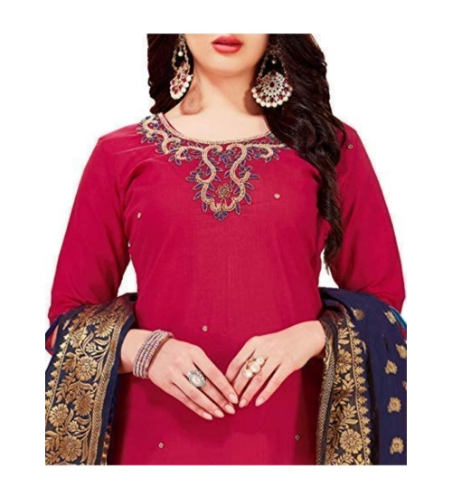 Women's Slub Cotton Unstitched Salwar-Suit Material With Dupatta (Magenta, 2 Mtr)