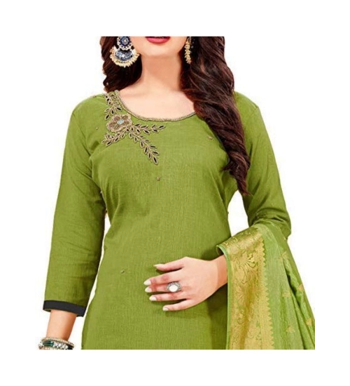 Women's Slub Cotton Unstitched Salwar-Suit Material With Dupatta (Mahendi Green, 2 Mtr)