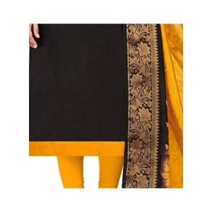 Generic Women's Slub Cotton Unstitched Salwar-Suit Material With Dupatta (Black, 2 Mtr)