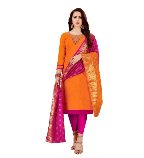 Women's Slub Cotton Unstitched Salwar-Suit Material With Dupatta (Orange, 2 Mtr)