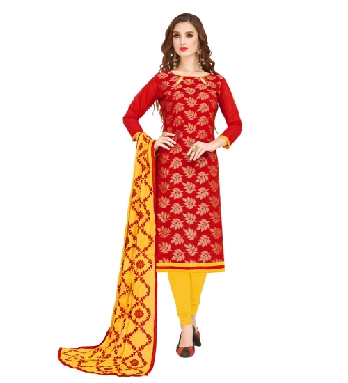 Women's Banarasi Jacquard Unstitched Salwar-Suit Material With Dupatta (Red, 2 Mtr)