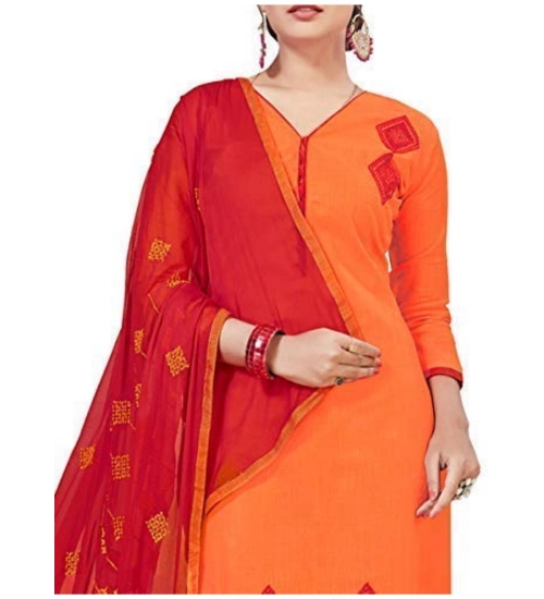 Women's Slub Cotton Unstitched Salwar-Suit Material With Dupatta (Orange, 2 Mtr)