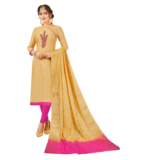 Women's South Slub Cotton Unstitched Salwar-Suit Material With Dupatta (Beige, 2 Mtr)