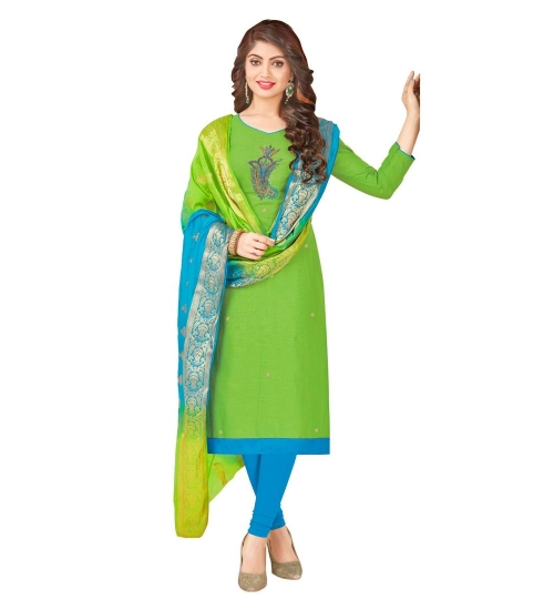 Women's South Slub Cotton Unstitched Salwar-Suit Material With Dupatta (Green, 2 Mtr)