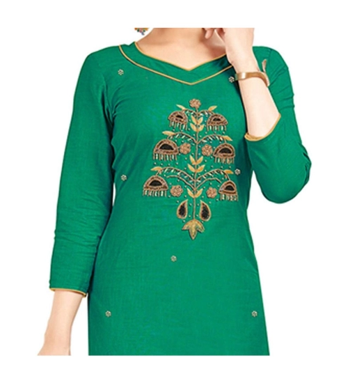 Women's South Slub Cotton Unstitched Salwar-Suit Material With Dupatta (Green, 2 Mtr)