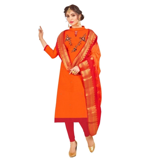 Women's South Slub Cotton Unstitched Salwar-Suit Material With Dupatta (Orange, 2 Mtr)