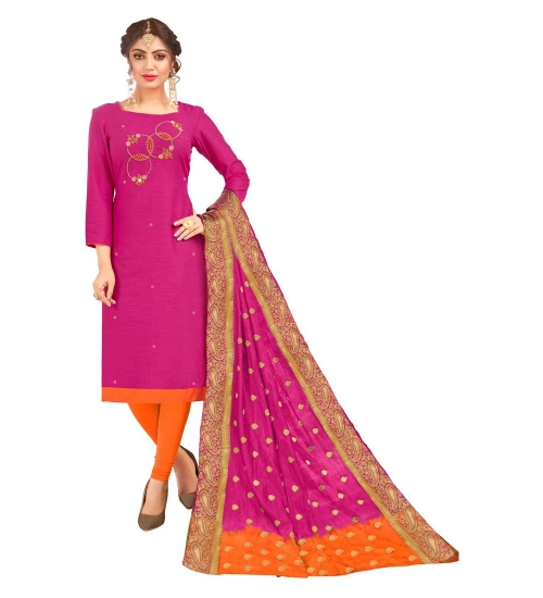 Women's South Slub Cotton Unstitched Salwar-Suit Material With Dupatta (Pink, 2 Mtr)