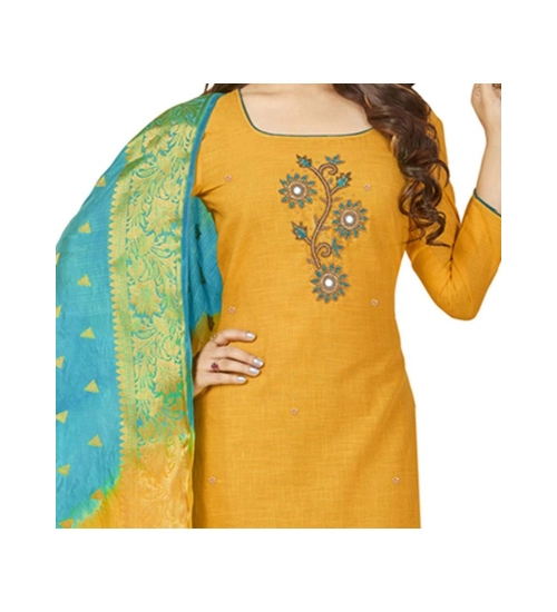 Women's South Slub Cotton Unstitched Salwar-Suit Material With Dupatta (Yellow, 2 Mtr)