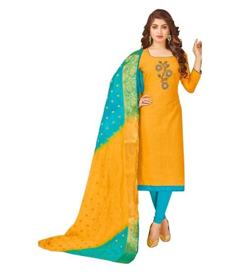 Women's South Slub Cotton Unstitched Salwar-Suit Material With Dupatta (Yellow, 2 Mtr)