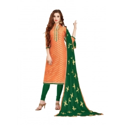 Women's Banarasi Jacquard Unstitched Salwar-Suit Material With Dupatta (Orange, 2 Mtr)