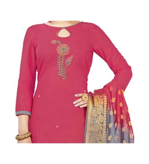 Women's South Slub Cotton Unstitched Salwar-Suit Material With Dupatta (Pink, 2 Mtr)