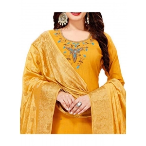 Generic Women's Slub Cotton Unstitched Salwar-Suit Material With Dupatta (Yellow, 2 Mtr)