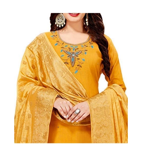 Women's Slub Cotton Unstitched Salwar-Suit Material With Dupatta (Yellow, 2 Mtr)