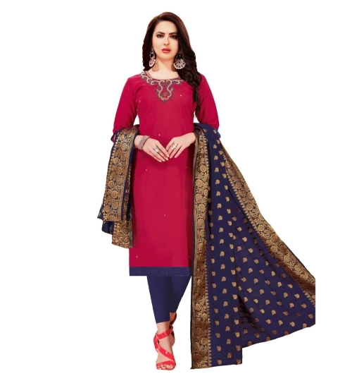 Women's Slub Cotton Unstitched Salwar-Suit Material With Dupatta (Magenta, 2 Mtr)
