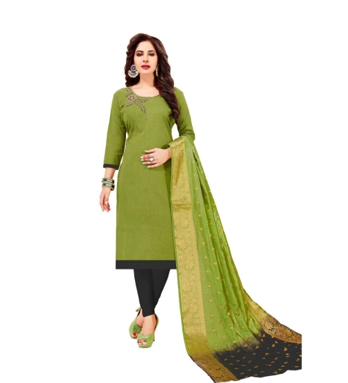 Women's Slub Cotton Unstitched Salwar-Suit Material With Dupatta (Mahendi Green, 2 Mtr)