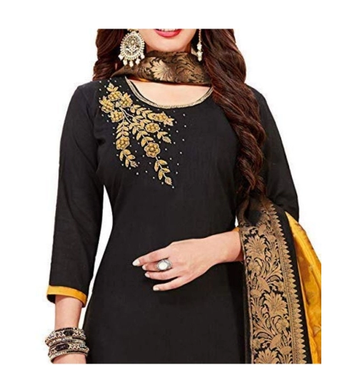 Women's Slub Cotton Unstitched Salwar-Suit Material With Dupatta (Black, 2 Mtr)