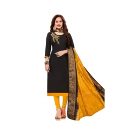 Women's Slub Cotton Unstitched Salwar-Suit Material With Dupatta (Black, 2 Mtr)