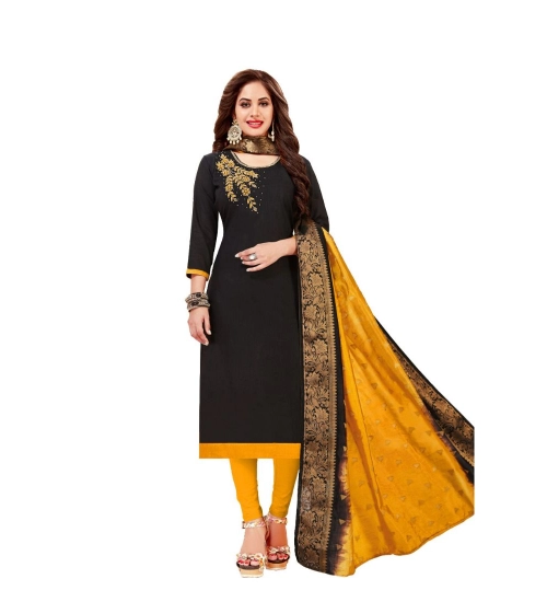 Women's Slub Cotton Unstitched Salwar-Suit Material With Dupatta (Black, 2 Mtr)